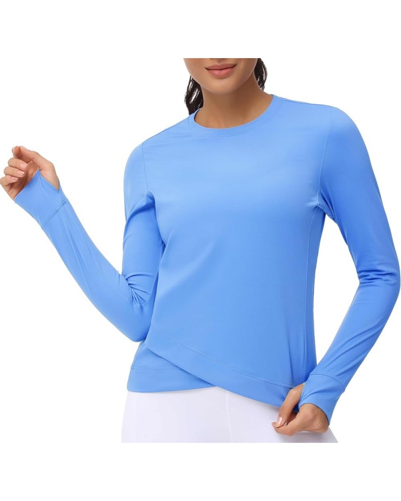 Women's Long Sleeve Compression Shirts Workout Tops Cross Hem Athletic Running Yoga T-Shirts with Thumb Hole Sea Blue $12.00 ...