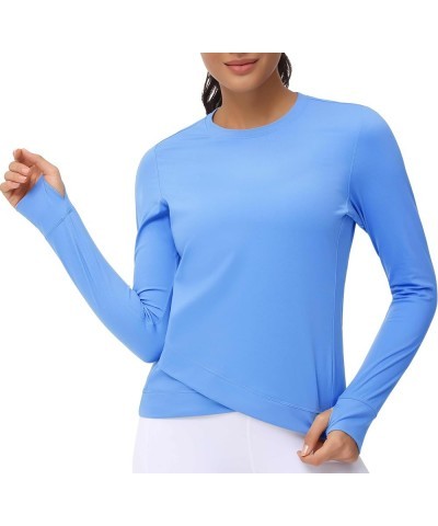 Women's Long Sleeve Compression Shirts Workout Tops Cross Hem Athletic Running Yoga T-Shirts with Thumb Hole Sea Blue $12.00 ...