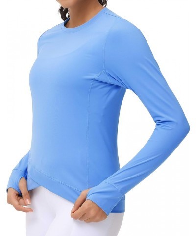 Women's Long Sleeve Compression Shirts Workout Tops Cross Hem Athletic Running Yoga T-Shirts with Thumb Hole Sea Blue $12.00 ...