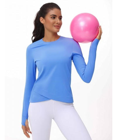 Women's Long Sleeve Compression Shirts Workout Tops Cross Hem Athletic Running Yoga T-Shirts with Thumb Hole Sea Blue $12.00 ...