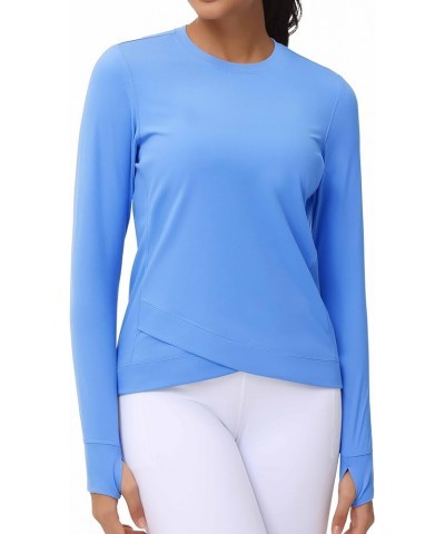 Women's Long Sleeve Compression Shirts Workout Tops Cross Hem Athletic Running Yoga T-Shirts with Thumb Hole Sea Blue $12.00 ...