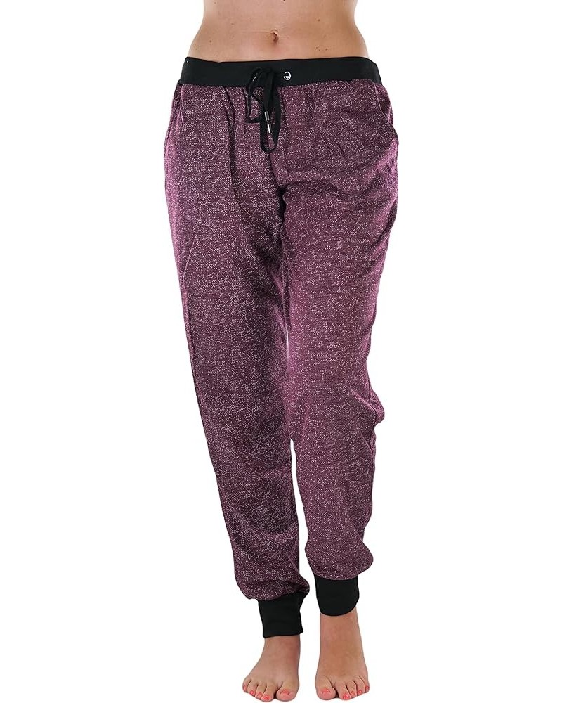 Women's Solid Print French Terry Jogger Pants Cuffed Bottoms - Marled Burgundy $9.18 Pants