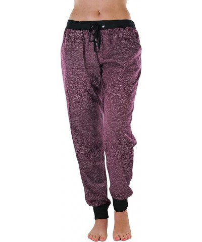 Women's Solid Print French Terry Jogger Pants Cuffed Bottoms - Marled Burgundy $9.18 Pants