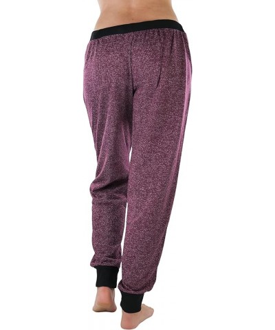 Women's Solid Print French Terry Jogger Pants Cuffed Bottoms - Marled Burgundy $9.18 Pants