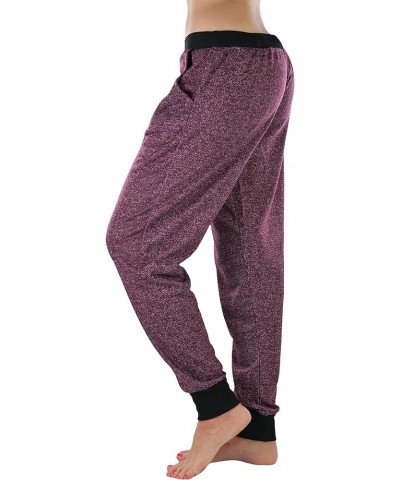 Women's Solid Print French Terry Jogger Pants Cuffed Bottoms - Marled Burgundy $9.18 Pants