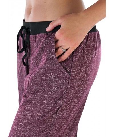 Women's Solid Print French Terry Jogger Pants Cuffed Bottoms - Marled Burgundy $9.18 Pants