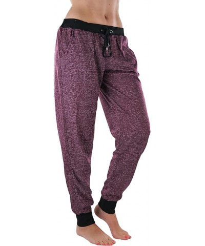 Women's Solid Print French Terry Jogger Pants Cuffed Bottoms - Marled Burgundy $9.18 Pants