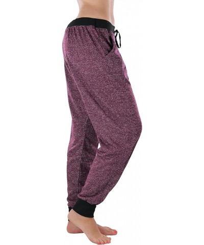 Women's Solid Print French Terry Jogger Pants Cuffed Bottoms - Marled Burgundy $9.18 Pants