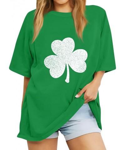 Womens St Patrick's Day T Shirt Round Neck Short Sleeve Shamrock Print Tops Casual Pullover Blouses Graphic Tees 020- White $...