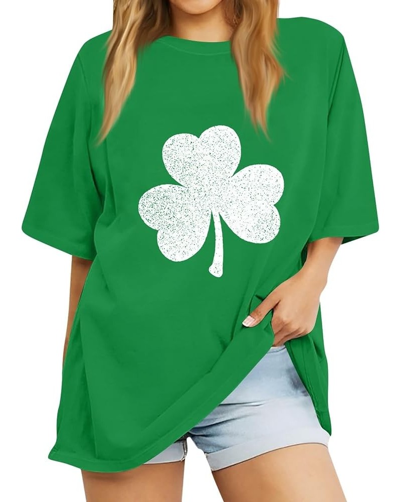 Womens St Patrick's Day T Shirt Round Neck Short Sleeve Shamrock Print Tops Casual Pullover Blouses Graphic Tees 020- White $...