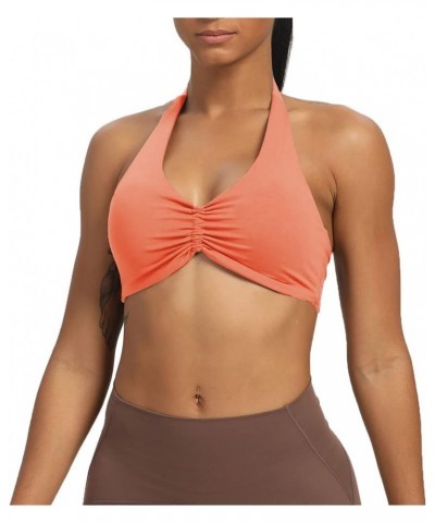 Women's Workout Sports Bras Fitness Backless Padded Taylor Scrunch Halter Bra Yoga Crop Tank Top Papaya $17.27 Activewear