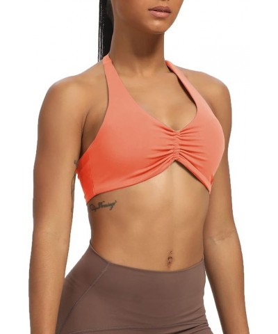 Women's Workout Sports Bras Fitness Backless Padded Taylor Scrunch Halter Bra Yoga Crop Tank Top Papaya $17.27 Activewear