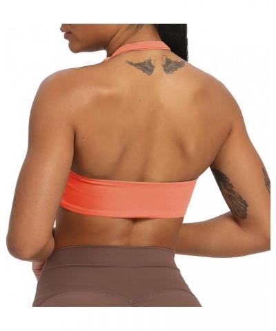 Women's Workout Sports Bras Fitness Backless Padded Taylor Scrunch Halter Bra Yoga Crop Tank Top Papaya $17.27 Activewear