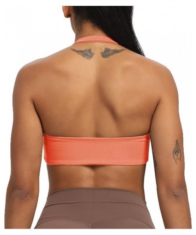 Women's Workout Sports Bras Fitness Backless Padded Taylor Scrunch Halter Bra Yoga Crop Tank Top Papaya $17.27 Activewear