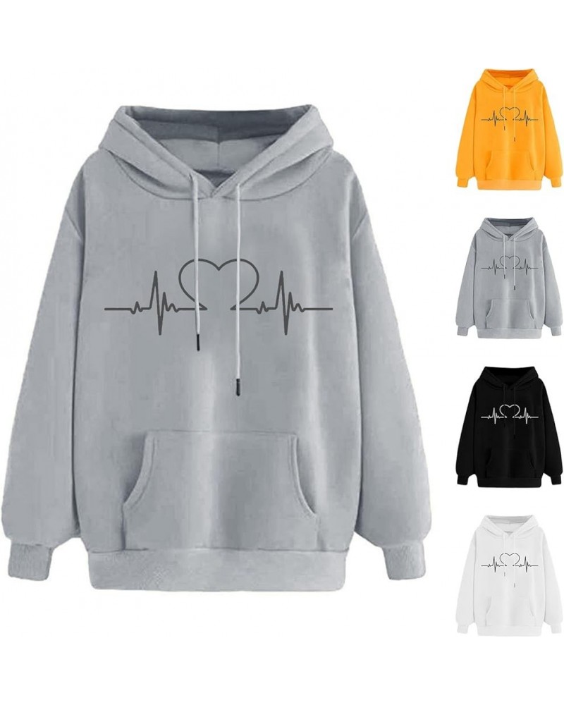 Womens Girls Pullover Hoodies With Pockets Drawstring Hooded Sweatshirt Love Heartbeat Graphic Long Sleeeve Tops D-gray $7.49...