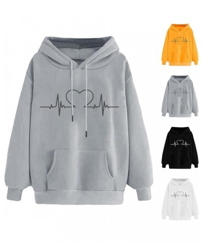 Womens Girls Pullover Hoodies With Pockets Drawstring Hooded Sweatshirt Love Heartbeat Graphic Long Sleeeve Tops D-gray $7.49...