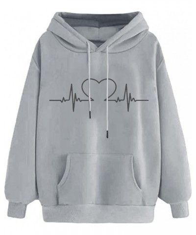 Womens Girls Pullover Hoodies With Pockets Drawstring Hooded Sweatshirt Love Heartbeat Graphic Long Sleeeve Tops D-gray $7.49...