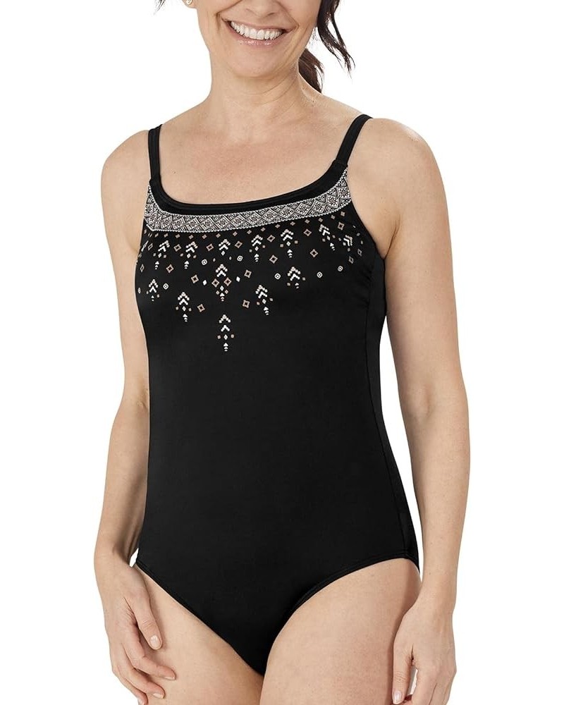 Women's Standard Mykonos One-Piece Swimsuit Black $10.90 Swimsuits