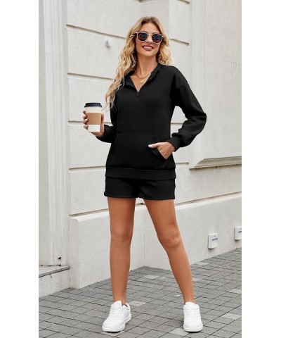 Womens Sweatsuits 2 Piece Outfits Half Zip Sweatshirt Sweat Shorts with Pockets Lounge Sets Black $15.96 Activewear