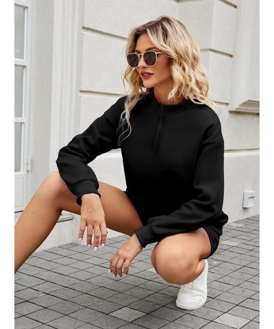 Womens Sweatsuits 2 Piece Outfits Half Zip Sweatshirt Sweat Shorts with Pockets Lounge Sets Black $15.96 Activewear