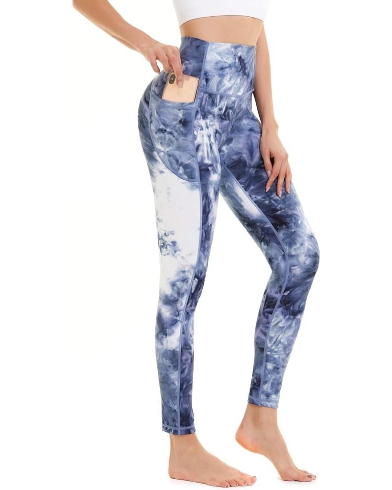 High Waisted Leggings for Women with Pockets, Womens Yoga Pants Stretch Workout Leggings Tummy Control Blue White $17.39 Legg...