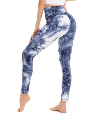 High Waisted Leggings for Women with Pockets, Womens Yoga Pants Stretch Workout Leggings Tummy Control Blue White $17.39 Legg...