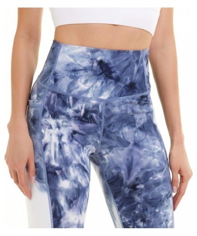 High Waisted Leggings for Women with Pockets, Womens Yoga Pants Stretch Workout Leggings Tummy Control Blue White $17.39 Legg...