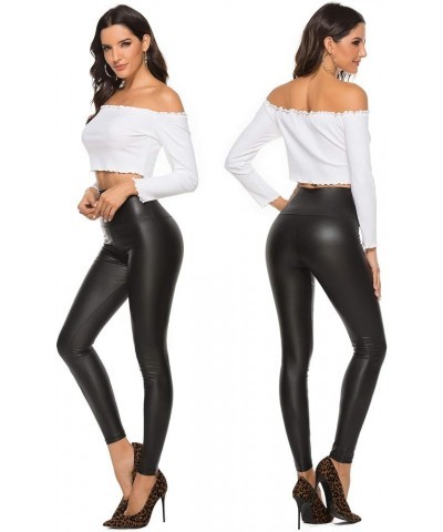 Womens Sexy High Waist Faux Leather Leggings PU Butt Lifting Yoga Pants for Casual 0 - Matt Black - Basic $10.75 Leggings