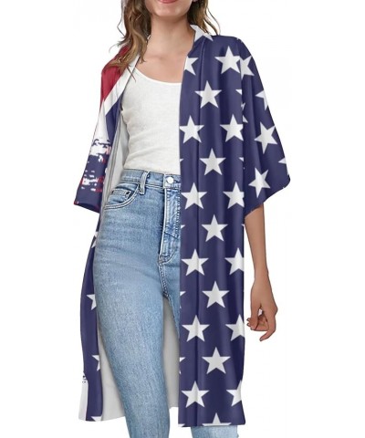 Womens Short Sleeves Cardigan Loose Swimsuit Cover Up Thin Coat Cape Kimono Cardigan S-4XL Stars and Stripes $18.59 Sweaters