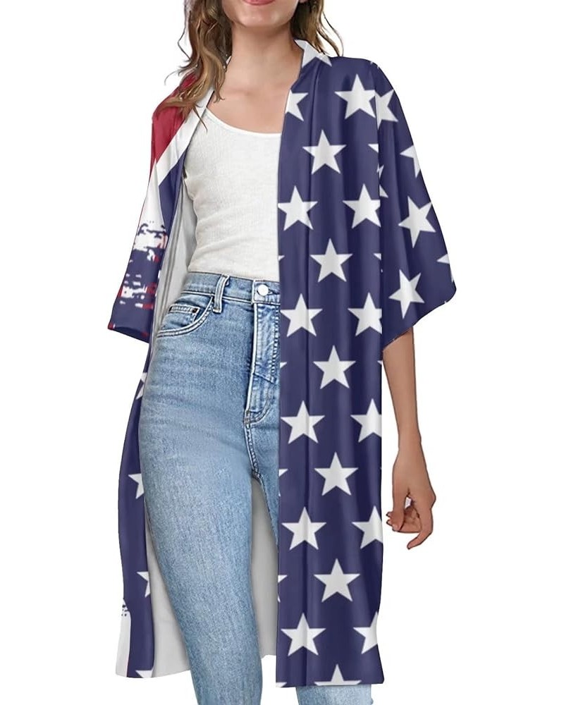 Womens Short Sleeves Cardigan Loose Swimsuit Cover Up Thin Coat Cape Kimono Cardigan S-4XL Stars and Stripes $18.59 Sweaters