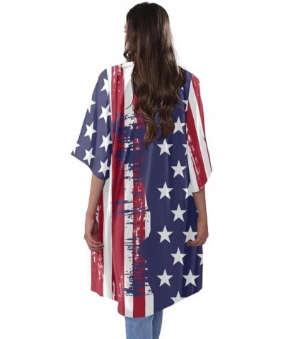 Womens Short Sleeves Cardigan Loose Swimsuit Cover Up Thin Coat Cape Kimono Cardigan S-4XL Stars and Stripes $18.59 Sweaters