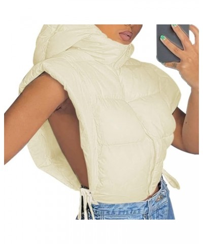 Women's Cropped Puffer Vest with Hood Winter Sleeveless Zipper Padded Puffer Vest Beige $17.29 Jackets