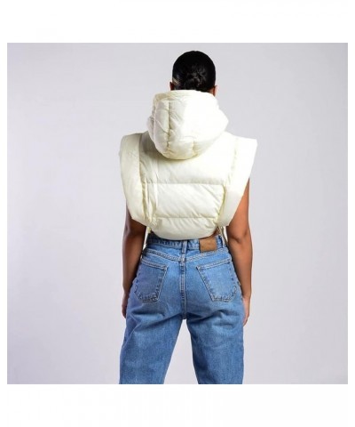 Women's Cropped Puffer Vest with Hood Winter Sleeveless Zipper Padded Puffer Vest Beige $17.29 Jackets