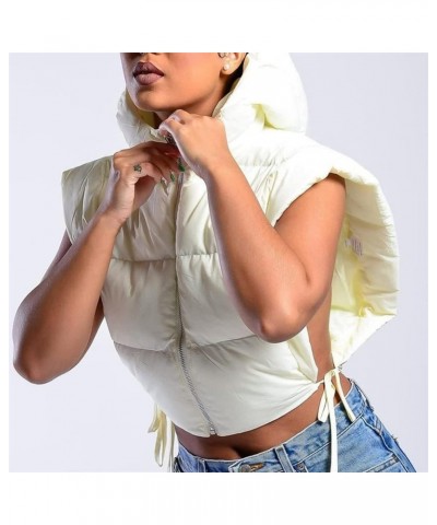 Women's Cropped Puffer Vest with Hood Winter Sleeveless Zipper Padded Puffer Vest Beige $17.29 Jackets