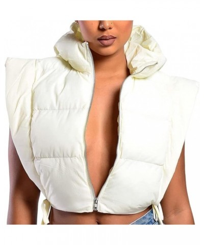 Women's Cropped Puffer Vest with Hood Winter Sleeveless Zipper Padded Puffer Vest Beige $17.29 Jackets