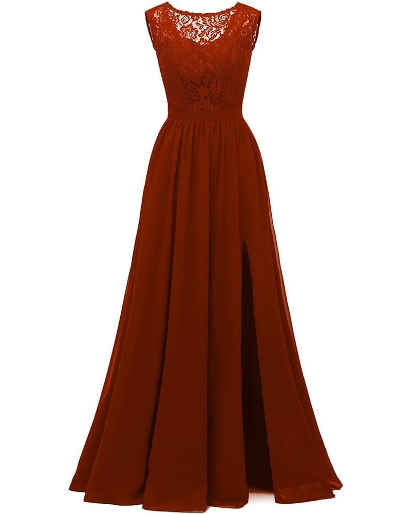 Lace Chiffon Bridesmaid Dresses for Wedding Long Formal Gowns with Slit Wedding Guest Dresses Jester Red $34.00 Dresses