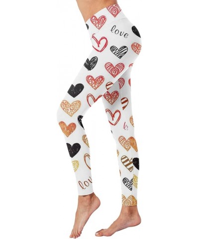 High Waisted Leggings for Women Valentine Day Tights Cute Heart Print Yoga Pants Tummy Control Workout Yoga Leggings C- White...