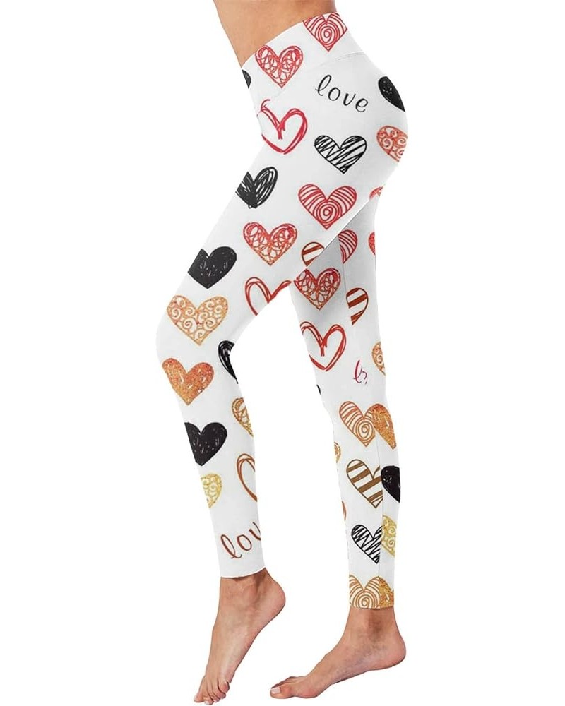 High Waisted Leggings for Women Valentine Day Tights Cute Heart Print Yoga Pants Tummy Control Workout Yoga Leggings C- White...