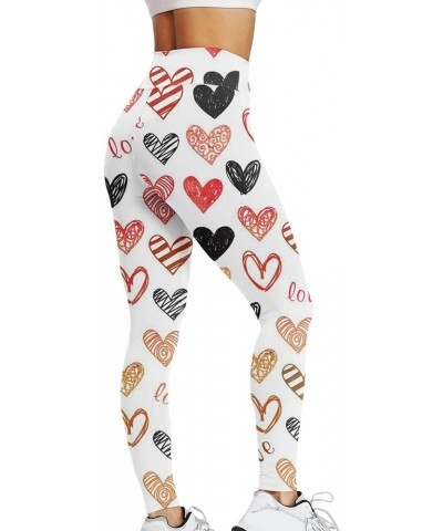 High Waisted Leggings for Women Valentine Day Tights Cute Heart Print Yoga Pants Tummy Control Workout Yoga Leggings C- White...