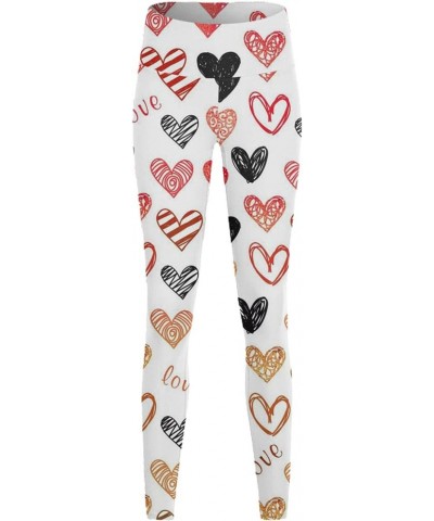 High Waisted Leggings for Women Valentine Day Tights Cute Heart Print Yoga Pants Tummy Control Workout Yoga Leggings C- White...