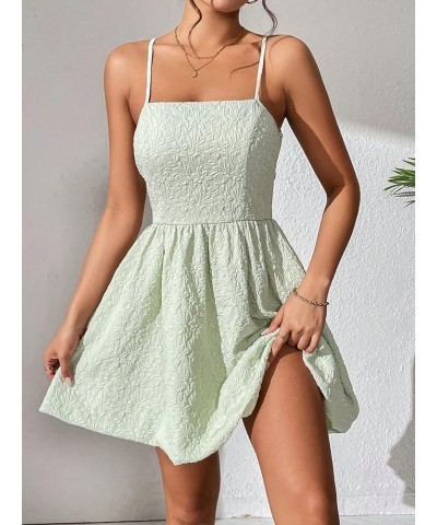 Women's High Waist Spaghetti Strap Jacquard Lace Up Backless Cami Mini Dress Green $19.32 Dresses