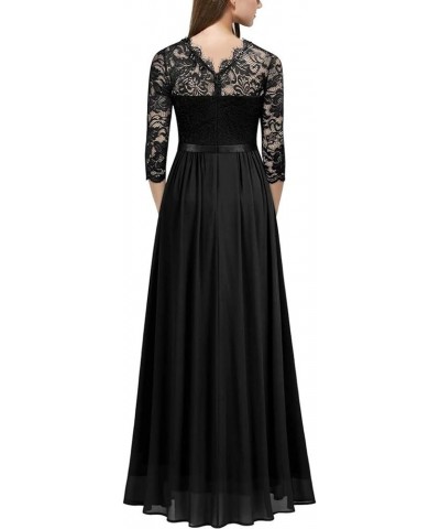 Womens Formal Wedding Dress, Elegant Lace Floral Maxi Wedding Guest Dress 3/4 Sleeve Bridesmaid Crewneck Gowns Evening Dress ...