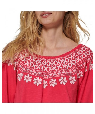 Women's Off The Shoulder Embroidered Casual Knit Top Azalea $20.40 T-Shirts