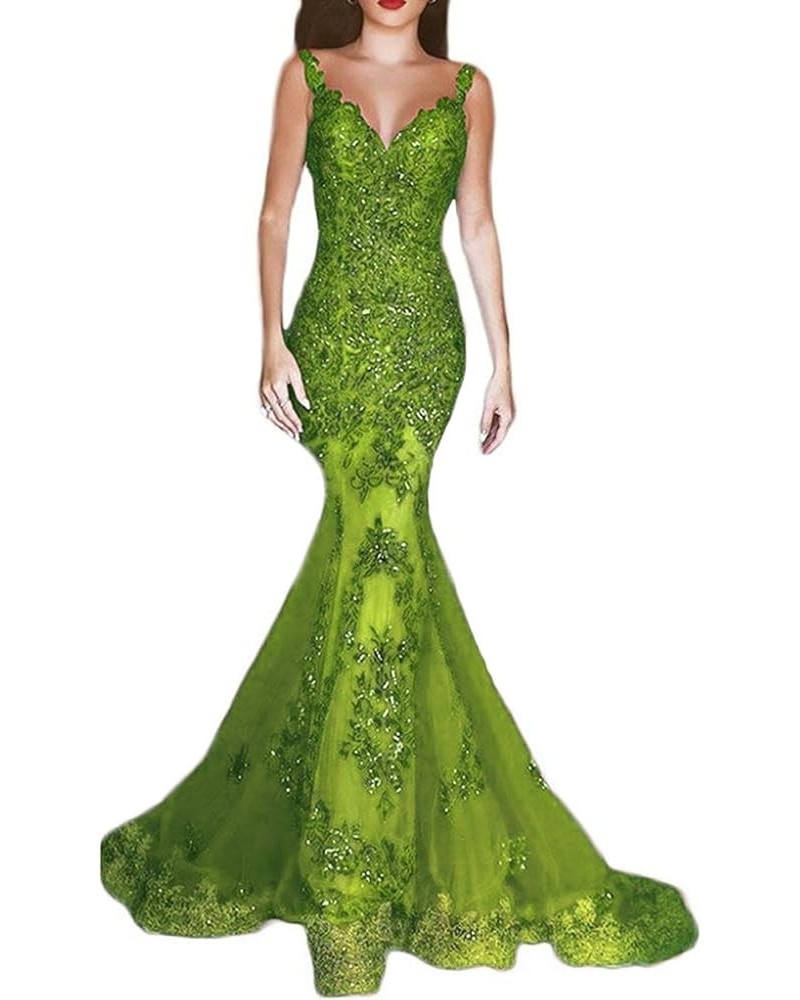 Women's Sparkly Sequin Mermaid Prom Dresses 2020 Long V-Neck Formal Wedding Evening Dress EV44 Lime $42.00 Dresses