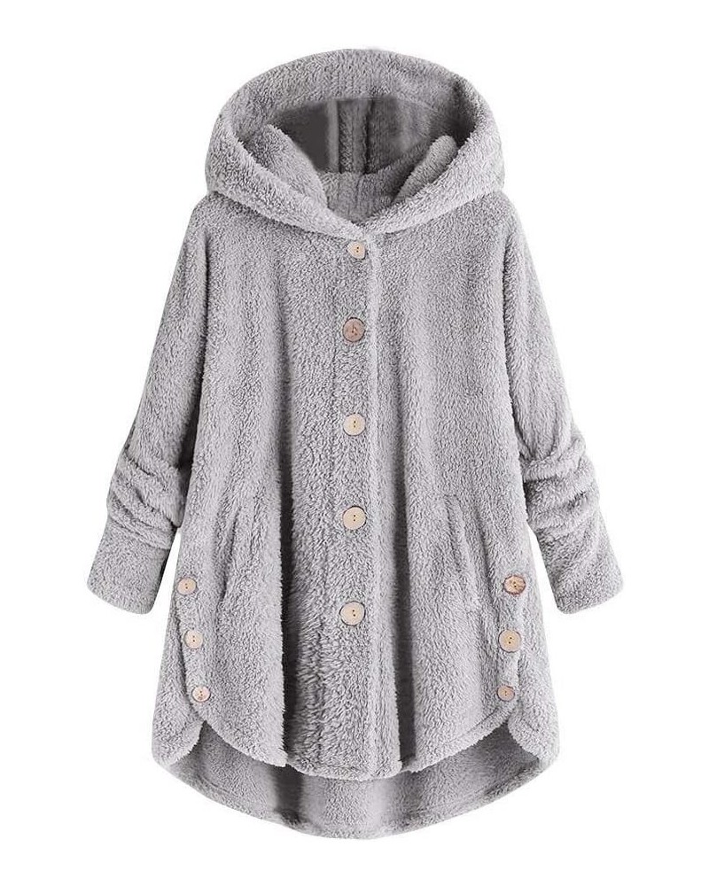 Blanket Hoodie Women's Fall Winter Soft Warm Fleece Jackets Hooded Tail Button Pullover Sweatshirt Loose Cosy Coat Grey-c $11...