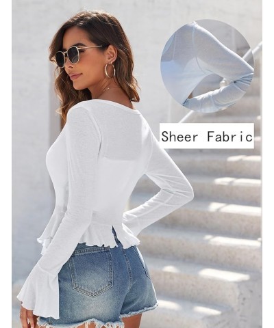 Women Long Sleeve Open Front Knit Cardigans Lightweight Summer Y2k Cropped Bolero Shrug Sheer Cute Trendy Going Out Top White...