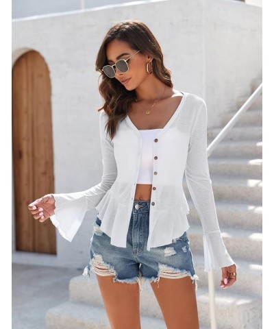 Women Long Sleeve Open Front Knit Cardigans Lightweight Summer Y2k Cropped Bolero Shrug Sheer Cute Trendy Going Out Top White...