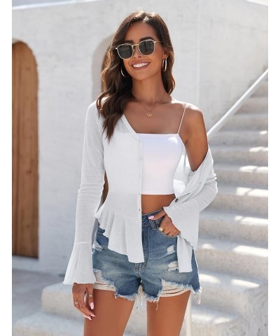 Women Long Sleeve Open Front Knit Cardigans Lightweight Summer Y2k Cropped Bolero Shrug Sheer Cute Trendy Going Out Top White...