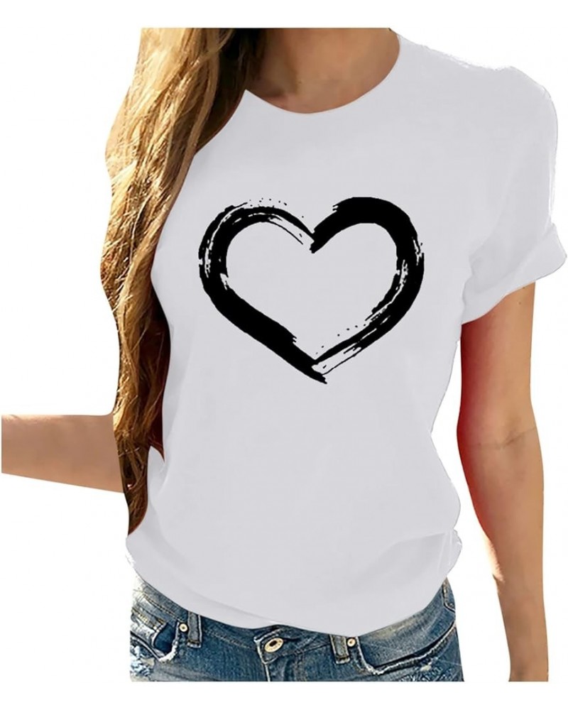 Valentines Day Shirts for Women Short Sleeve Crewneck Love Print Tee Tops Casual Loose T-Shirts 2024 Trendy Blouses A 01(vale...