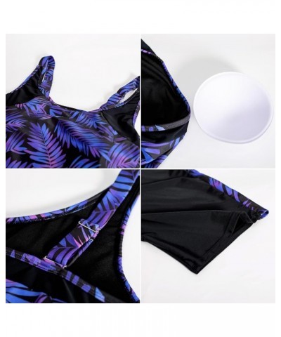 Women's Plus Size Tummy Control Tankini Swimsuits Color Block Bathing Suits with Shorts Knee Length Purple $19.94 Swimsuits